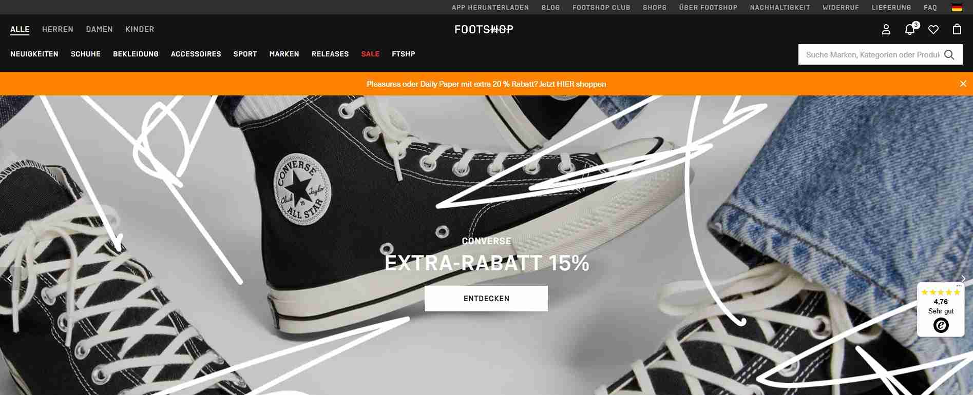 Footshop Webseite mit Extra-Rabatt