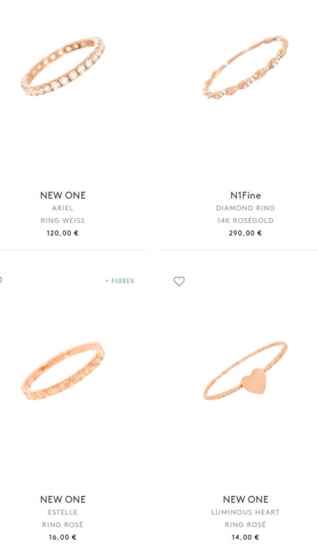 Ringauswahl im Onlineshop New One