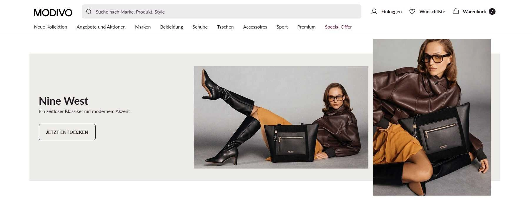Modivo Homepage mit Nine-West-Angeboten