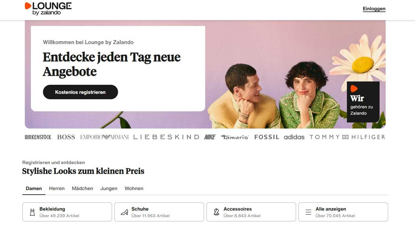 Zalando Lounge - Webseite mit neuen Angeboten